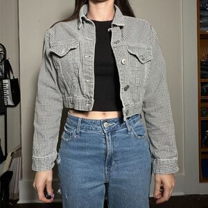 Zara Black and White Gingham Cropped Button Up Jacket Size XS